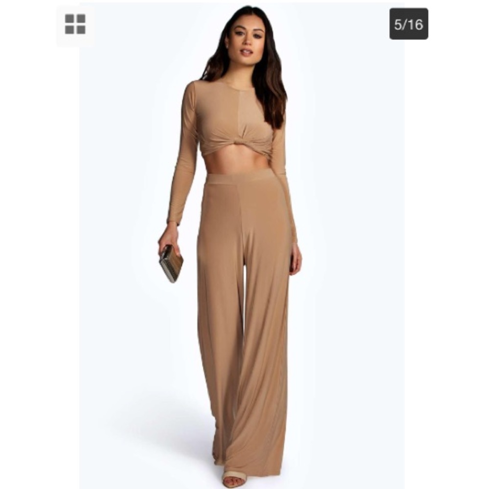 BOTTOMS ONLY.Boohoo Tan Co-Ord Set Palazzo Pants.